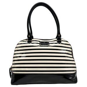 Kate Spade Black And White Patent Leather Rachelle Wellesley Striped Satchel
